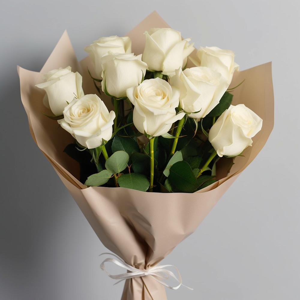 Букет 9 Белых роз Эдлесс Лав в Рождествено