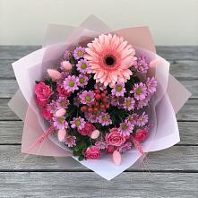 Букет цветов из:  Розы, Герберы и Хризантемы в Рождествено